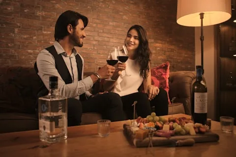 Mature couple enjoying wine together